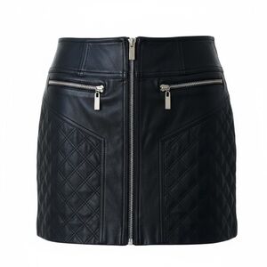 Bebe Black Quilted Faux Leather Mini Skirt Size Small